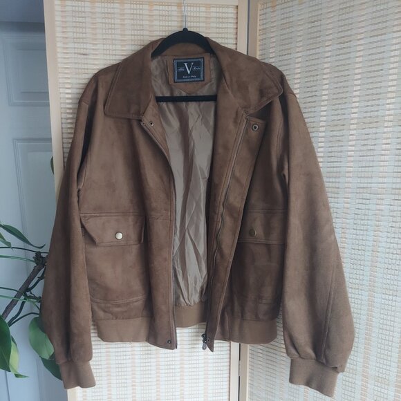 Vintage Alta Moda Jacket Faux Leather Suede Bomber Style Brown Tan - Picture 1 of 4